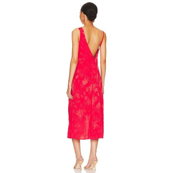 For Love & Lemons Women's Jacquard Fabric Ilana Midi Dress in Red NWT - Picture 3 of 11
